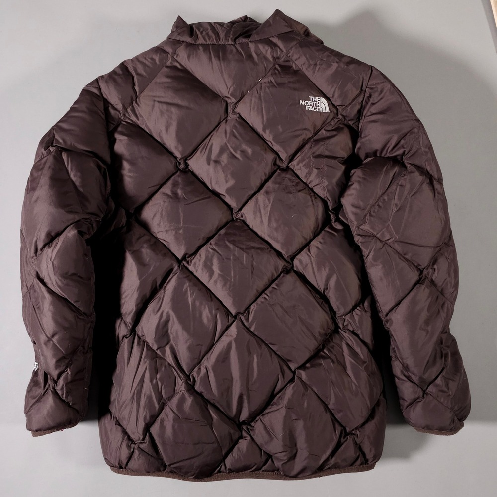 The North Face Puffer Jacket Girls XL Pink Plaid Brown Reversible 550 Down - Picture 8 of 8